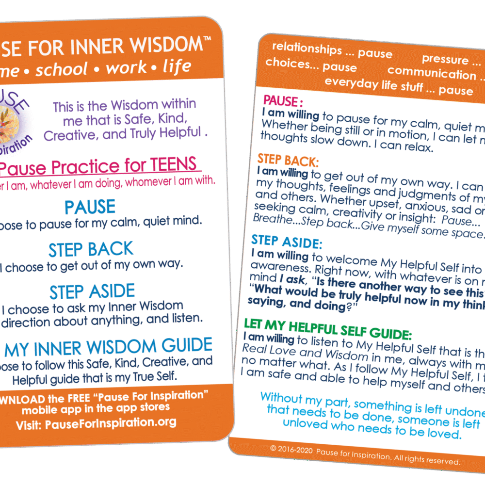 “Teens Can Pause” Card – 25 pocket-sized Pause cards FREE! $5.00 charge for packaging and postage.