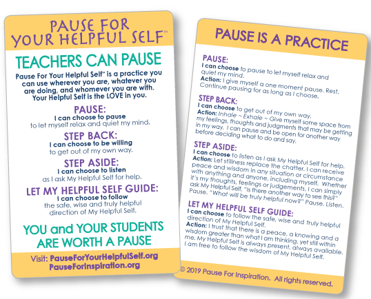 “Teachers Can Pause” Card – LOVE – 25 pocket-sized Pause cards FREE! $5.00 charge for packaging and postage.